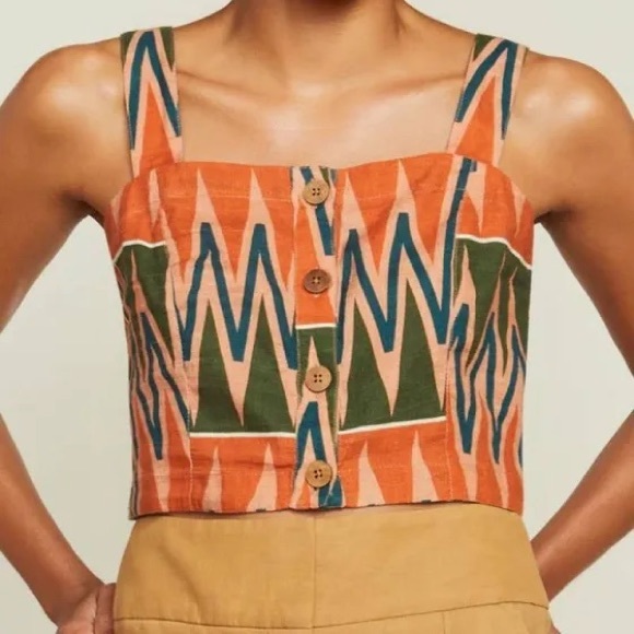 Veronica Beard Tops - Veronica Beard NEW Tiffany Cropped Top Size L Multi Color Linen Cotton Blend